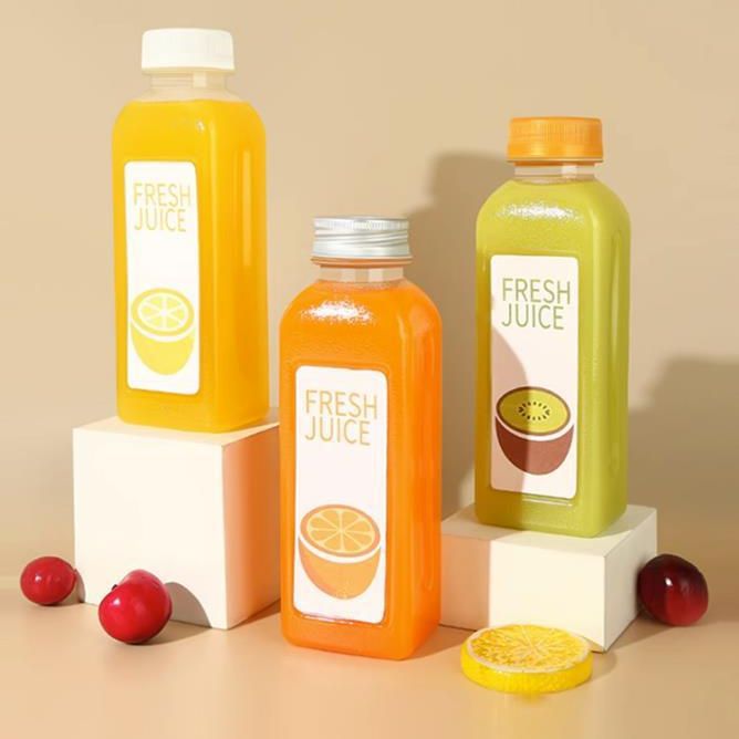 Plastic Juice Bottles 300ml 400ml 500ml Juice Bottle Bulb Shape Plastic Cup Empty Juice Milk Dispenser with Screw Cap