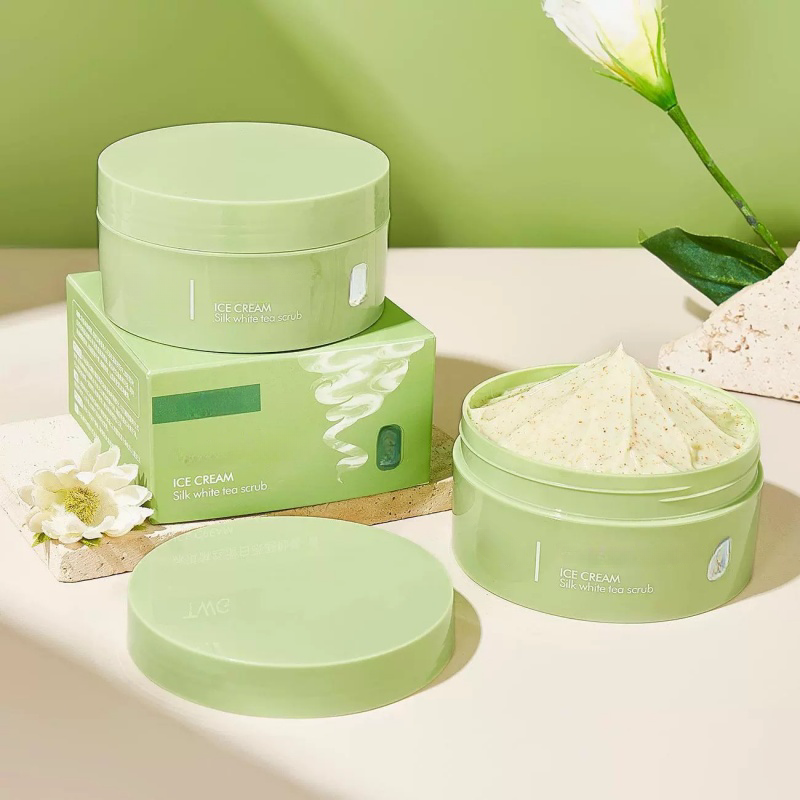 PP Frosted Green Cosmetic Jars with Lids for Body Butter Cream Ginger 100ml PET Round Slim Wide Mouth Cleansing Balm Jar Plastic