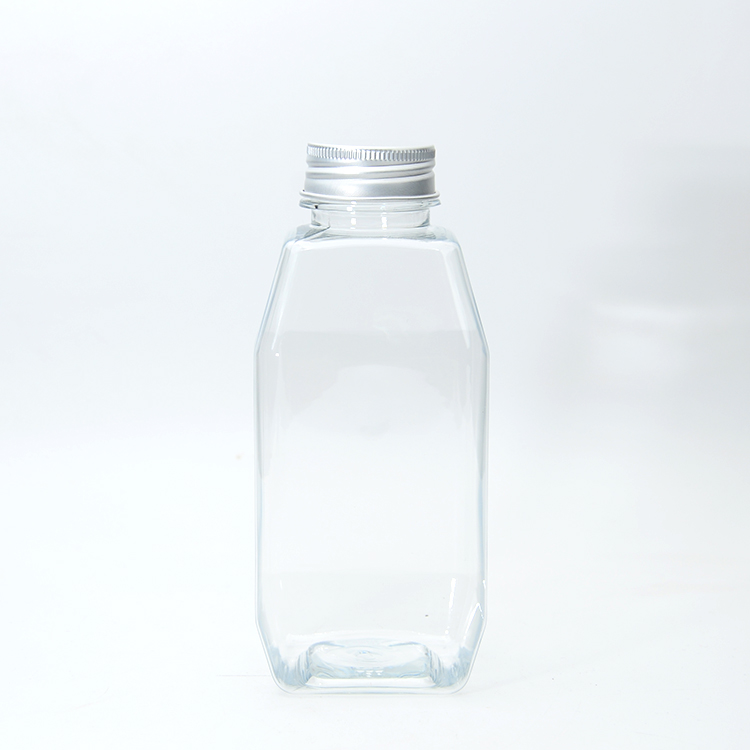 500ml 16oz Juice Bottles Squared Plastic Bottles Disposable Cold Press Transparent PET HPP Empty Juice Bottle with Cap Wholesale