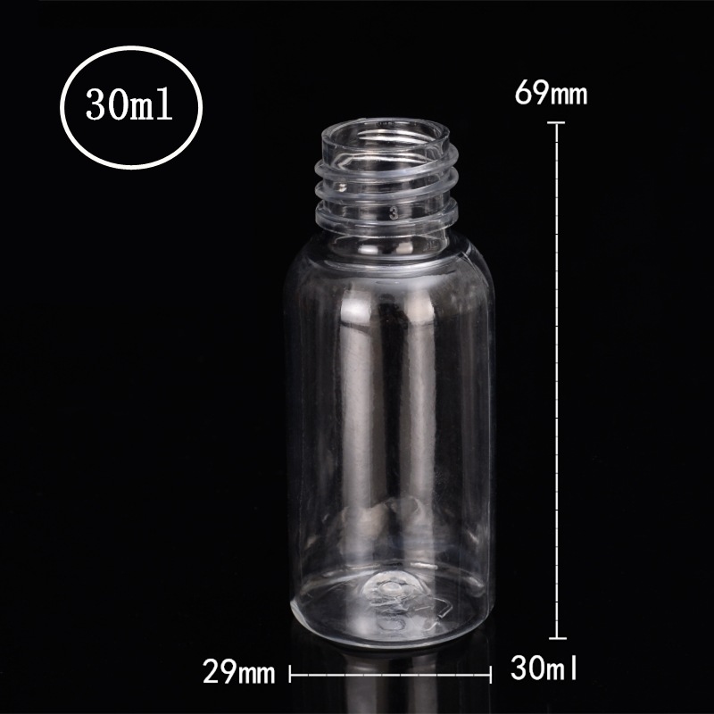 30ml 1 Oz Clear Pet Plastic Boston Round Bottle With 20-410 Neck Finish White Pp Plastic Ribbed Skirt Lid With Foam Liner