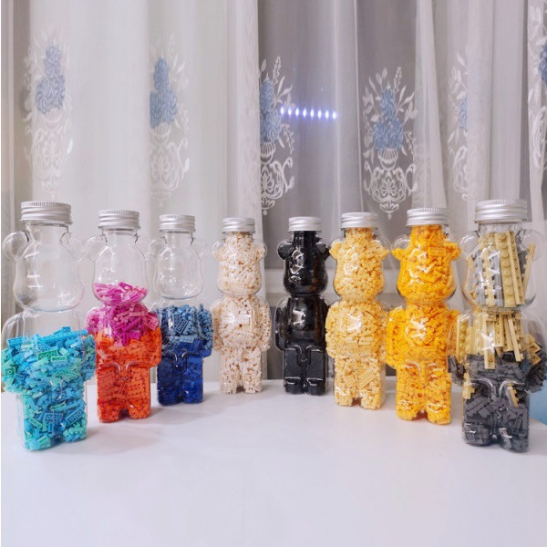 350ml 500ml 700ml Plastic Teddy Bearbrick Bottle Stash Gummy Bear Jars for Candy Chocolate Packaging with Lids for Food Storage