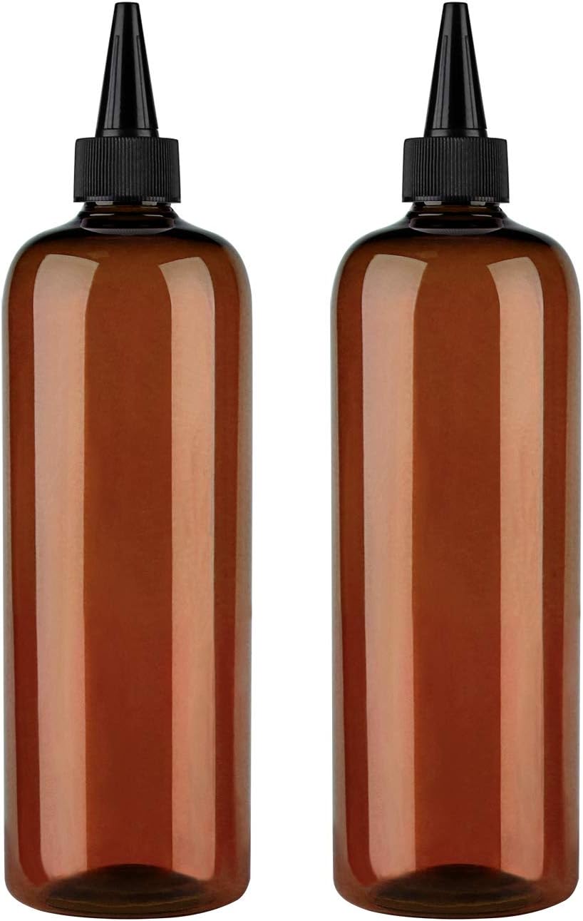 Custom 16oz 500ml Amber Green Blue pet Plastic Squeeze Bottle with twist top cap Hair Color Bottle Applicator sauce dispenser