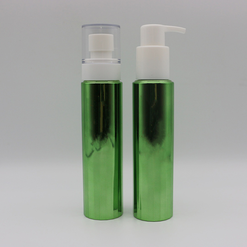 100ml 200ml PP PET PE Glossy Green Lotion Pump Bottle Cosmetic Plastic Oil Bottle Customize Cleanser Oil Bottle