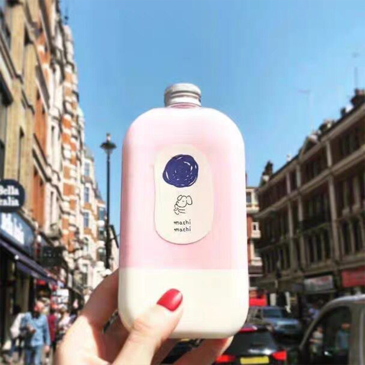 Wholesale Food Grade 250ml 350ml 400ml Flat square cute plastic juice bottle disposable beverage PET bottle with aluminum cap