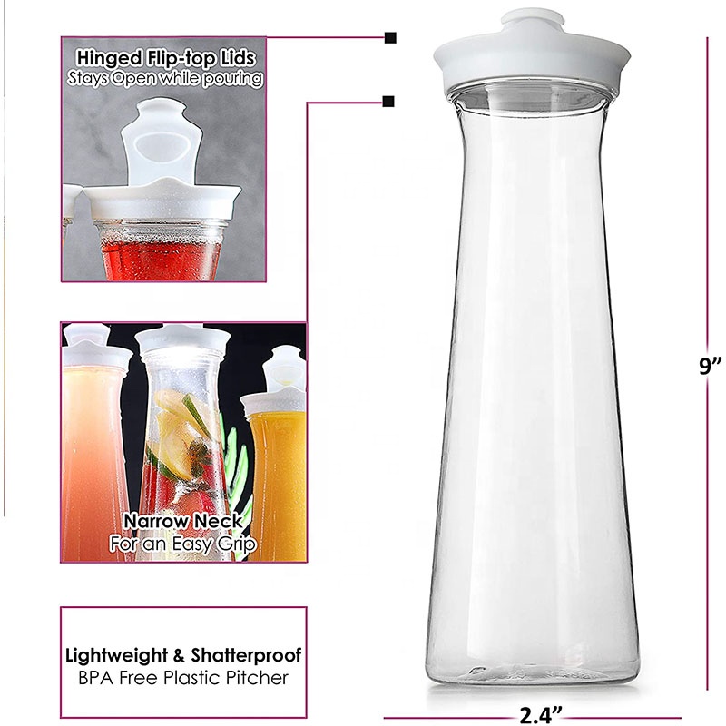 50zo Plastic Carafe Juice Jar Container Water Carafe with White Flip Top Lid BPA Free plastic Bar Beverage Pitcher Jugs