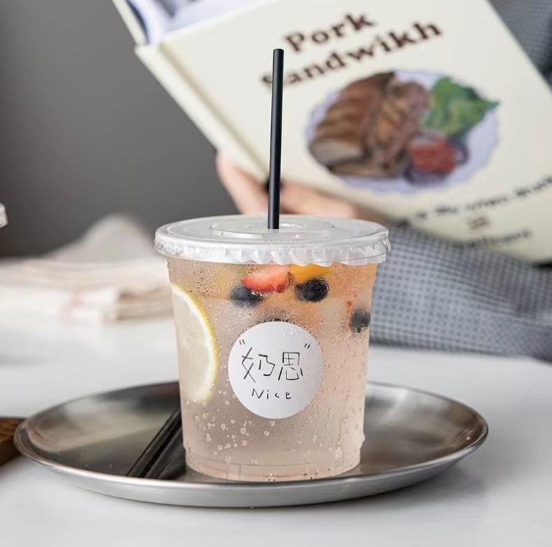 Custom logo 500ml Plastic ice cream Cups with Spoon Lids Straw Label Disposable PP Cup for Boba Bubble Tea Iced Coffee Juice