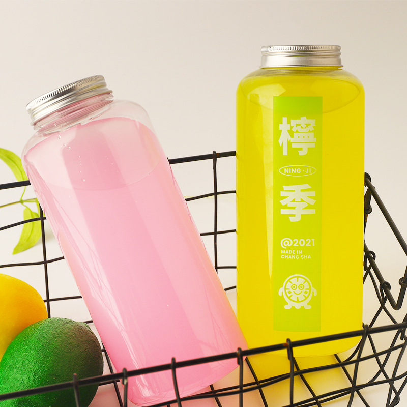 1000ml/ 32oz  Round  clear PET plastic juice bottle  with aluminum cap Juice Cold Drink Beverage Bubble Boba Milk Tea bottle