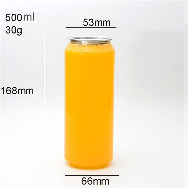 Custom 250ml 350ml 500ml PET clear plastic cans soda water beer coffee juice soft drinks cans with easy open end