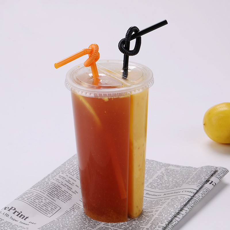 700ml/700cc/24oz Very Popular PP Plastic Juice 2 Part Split Cups for Hot Bubble Tea