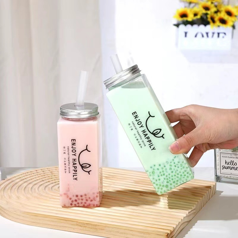 10oz 16oz 24oz Straight Square PET Plastic Water Bottle with Aluminum Caps for Juice Tea Food Milk Kombucha Beverages