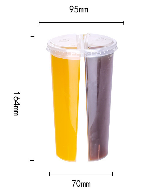 600ml 700ml PP Thickened Three Compartments Disposable Twins Split Lovers Share Disposable Plastic Cup