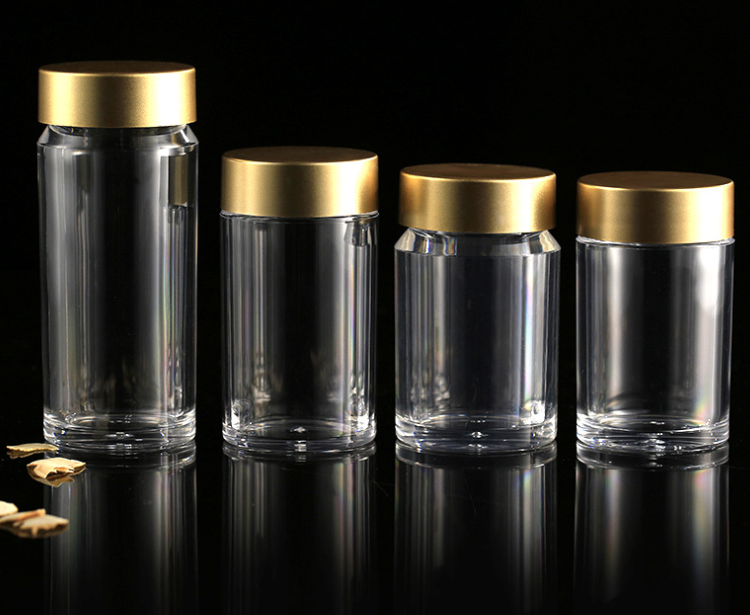 Round Empty Stock Saffron Package Acrylic Bottle spice packing Food Storage Container With Gold Lid
