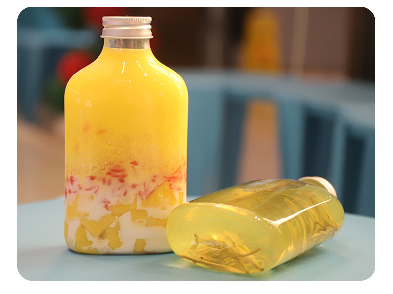 250ml 350ml 500ml Flat shapet plastic milk juice bottle drinking bottle bottles with aluminum cap