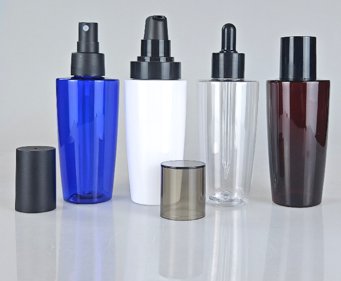 150ml Empty oval round transparent  cosmetic blue bottle  Cosmetic Essence Lotion bottle PET hair care cream oil pump bottle