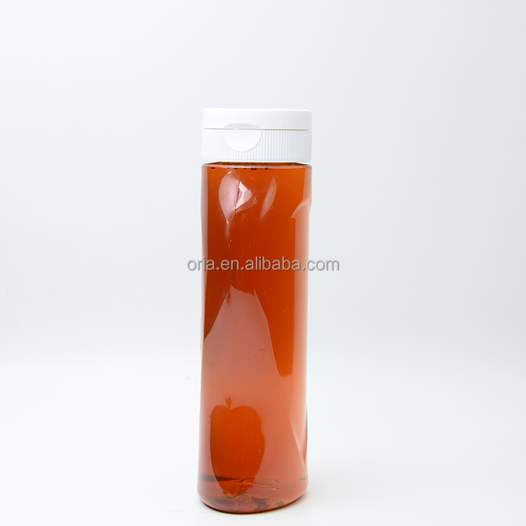 250ml 360ml 500ml Food Grade Flat Shape Transparent PET Squeeze Bottle Honey Sauce Ketchup Bottle with Seal Flip Top