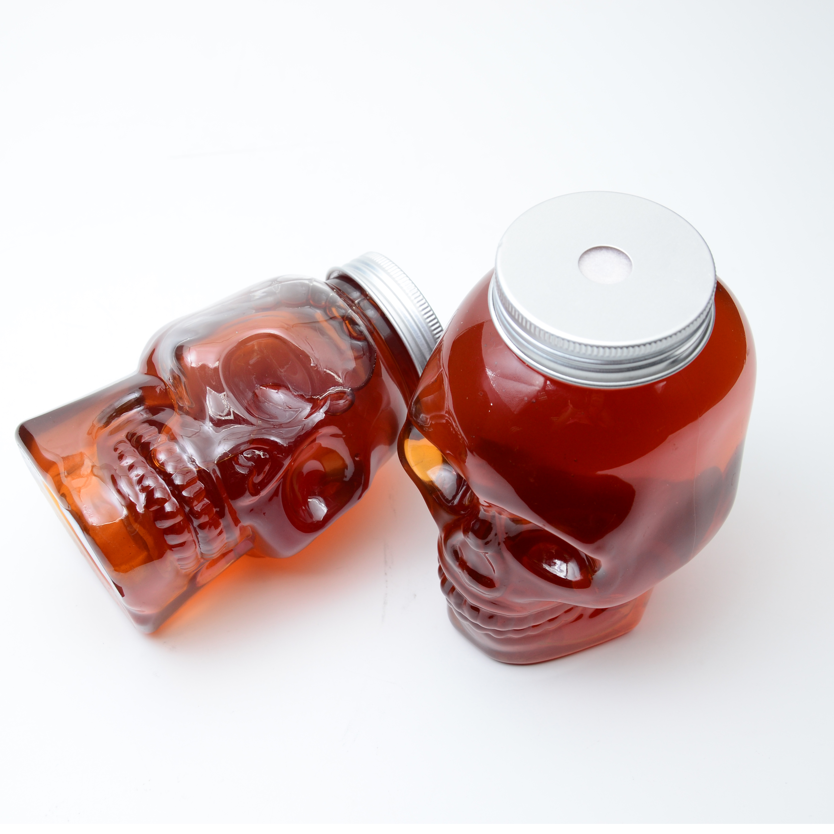 Plastic Skull Bottle 350mll 450ml Whisky Drinking Wine Cocktail Container PET Transparent Juice Cap for Tea Coffee Beverage