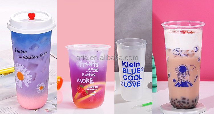 Custom Disposable PP Plastic Cup With Lid Custom Logo Boba Milk Tea Cups Bubble Tea Cup For Milktea