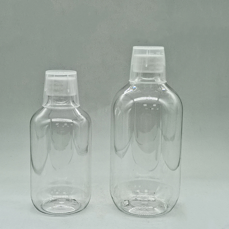 Plastic Oral Cleaning Mouthwash Bottles 500ml 300 ml Transparent mouthwash bottle empty with cup with logo label