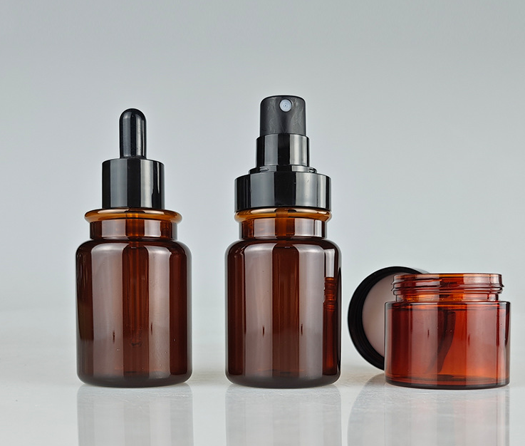 50ml 100ml Empty Amber Plastic Pump Bottles for Skin Care Cosmetic Packaging Containers