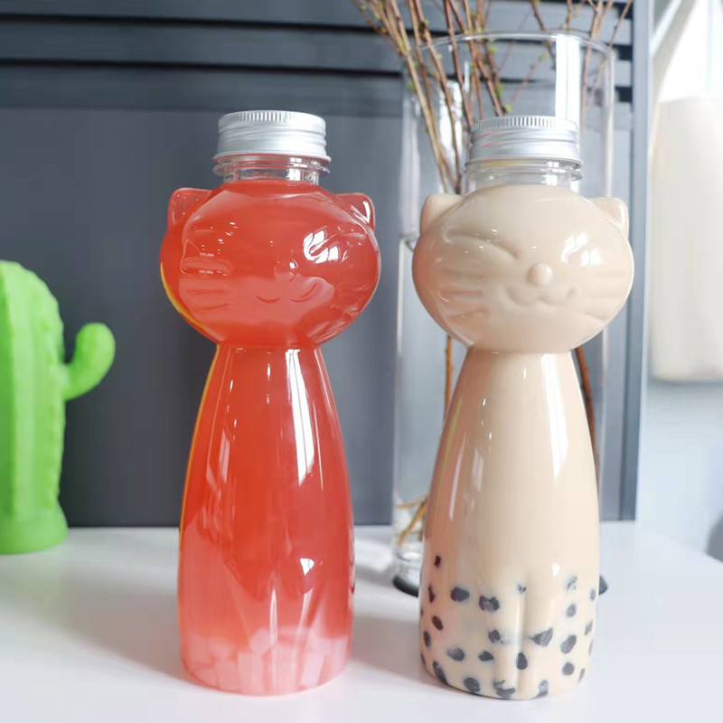 500ml Cute Animal PET Cat Shaped Bottle Plastic Yogurt Milk Tea Boba Bubble Cup Drink Smoothie Packaging Containers Candy Jars