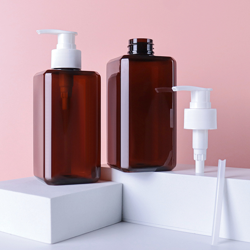 300ML Luxury Amber square bottle hotel supplies Round Body wash dispenser bottle Hotel shampoo empty bottle with pump 500ml