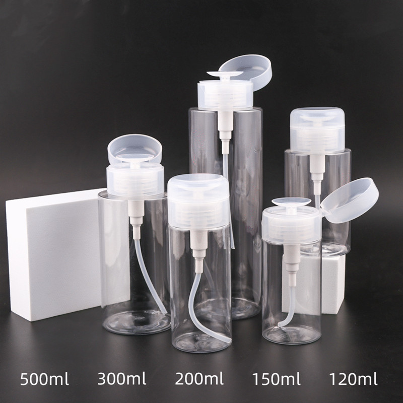 200ml 6.8oz Pump Dispenser Bottle for Nail Polish Makeup Remover Push Down Empty Lockable Pump Dispenser Bottle Alcohol Acetone