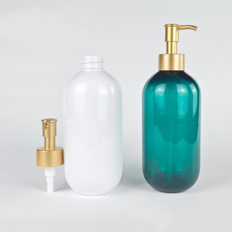 Luxury 400ml 13.3 fl.oz Shampoo Bottle With Gold Pump Dispenser 300 ml 500ml Round Capsule PET Plastic Body Wash Lotion Bottle