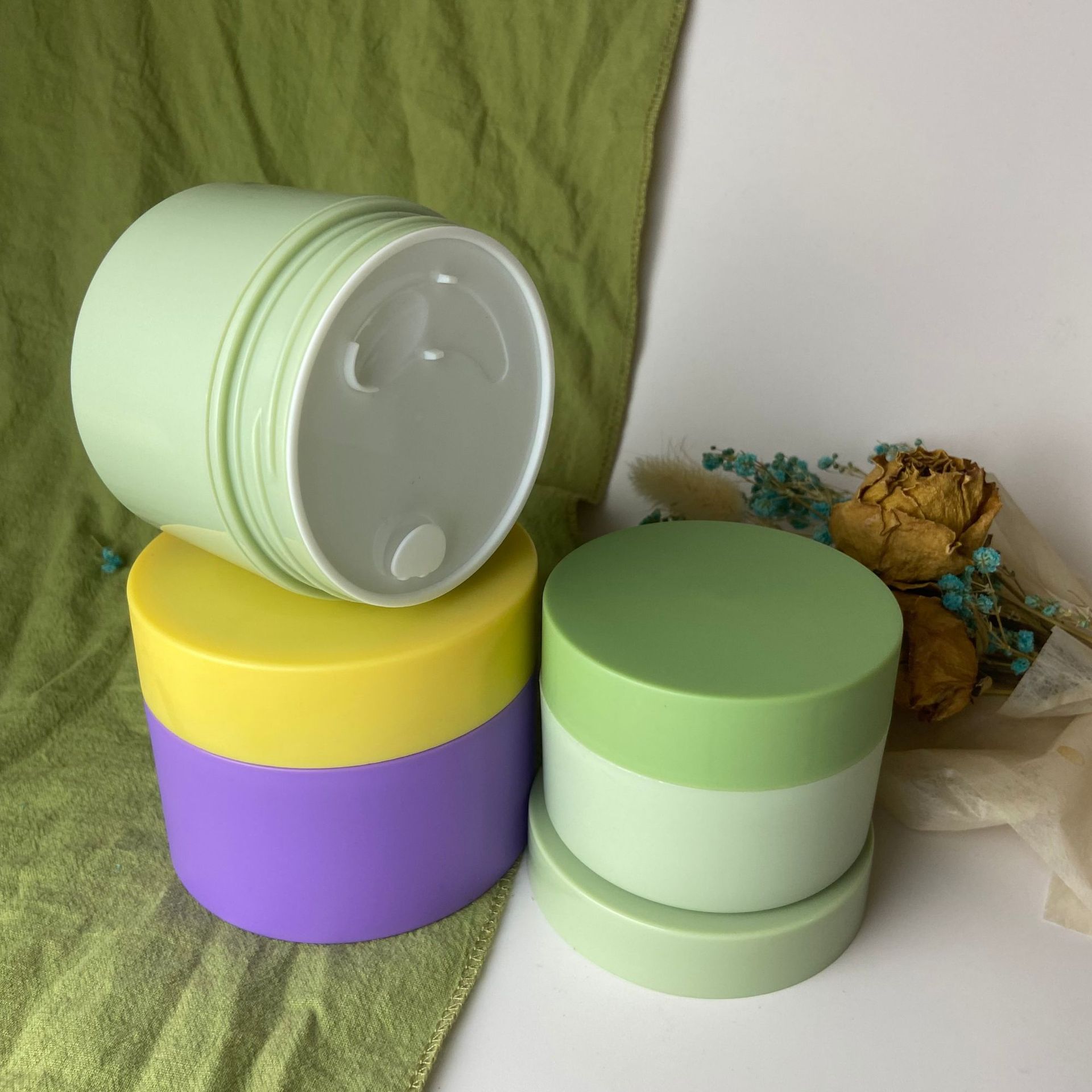 100g/200g/250g Wide Mouth Round Shape Plastic Green Cream Jars eye face cream container  Luxury Cosmetic Package