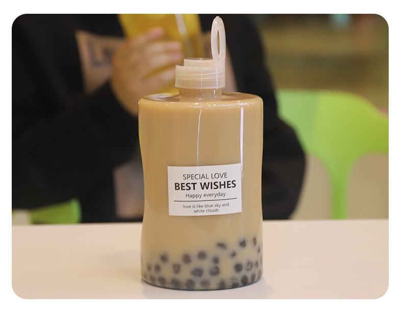 1000ml large capacity plastic Clear Bubble Boba milk tea bottle PET Beverage Plastic Juice Bottle