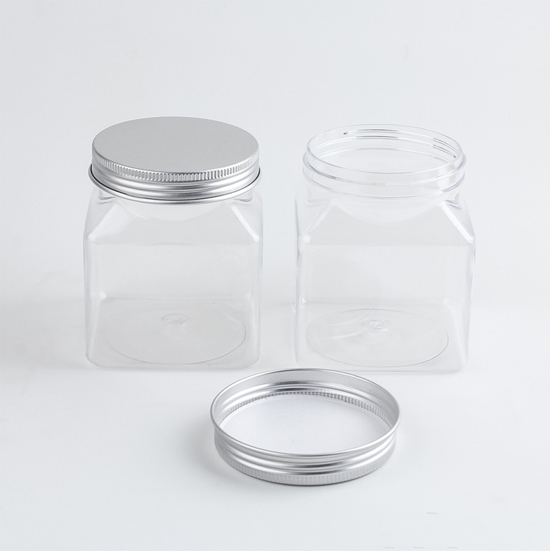 Wholesale Square 300ml Plastic Jars With Gold  Aluminum Lids and Custom Logo Label Sticker Green 10oz cosmetic scrub jars