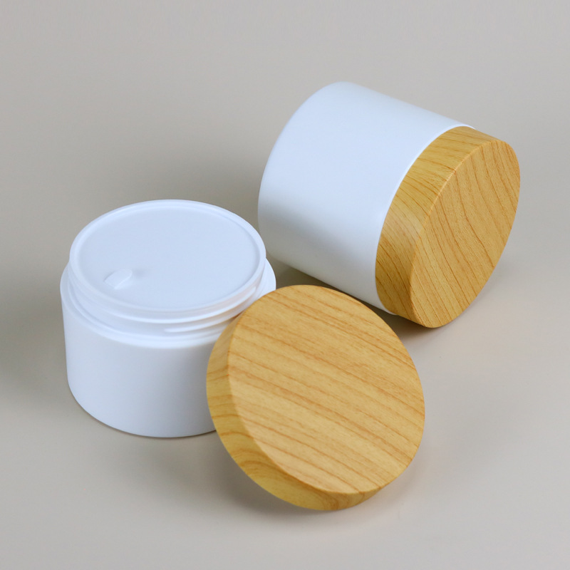 wholesale PET plastic cream jar with Bamboo lid 50g 100g 120ml 150ml Wood Grain Lotion Serum facial scrub body butter Cream jar