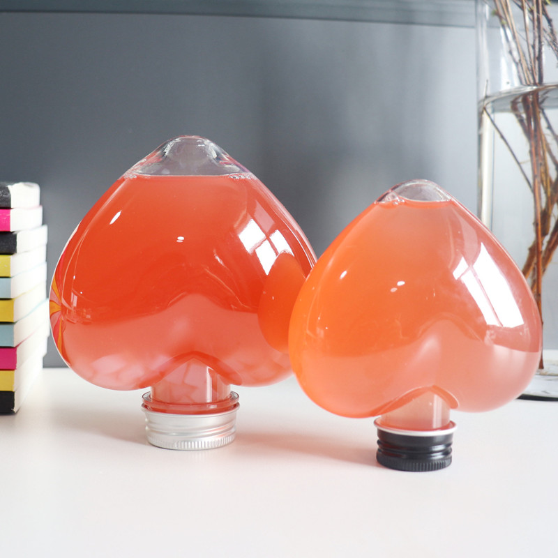 200ml 350ml/12oz Unique Love Heart Shaped Plastic Bottles Milk Tea Cup Disposable Juice Soft Drink Heart Shape Container