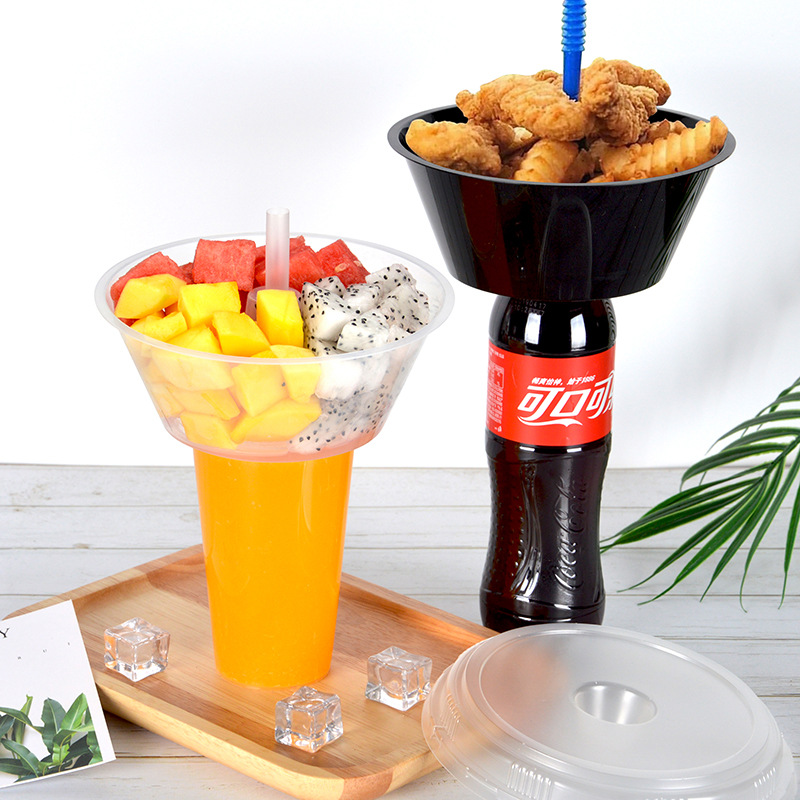24oz 700ml Boba Bubble Tea Milk Tea Cup Snack Tray Bowl Plastic Food Tray with Lids Disposable Salad Dry Fruit Steak Cup Holder