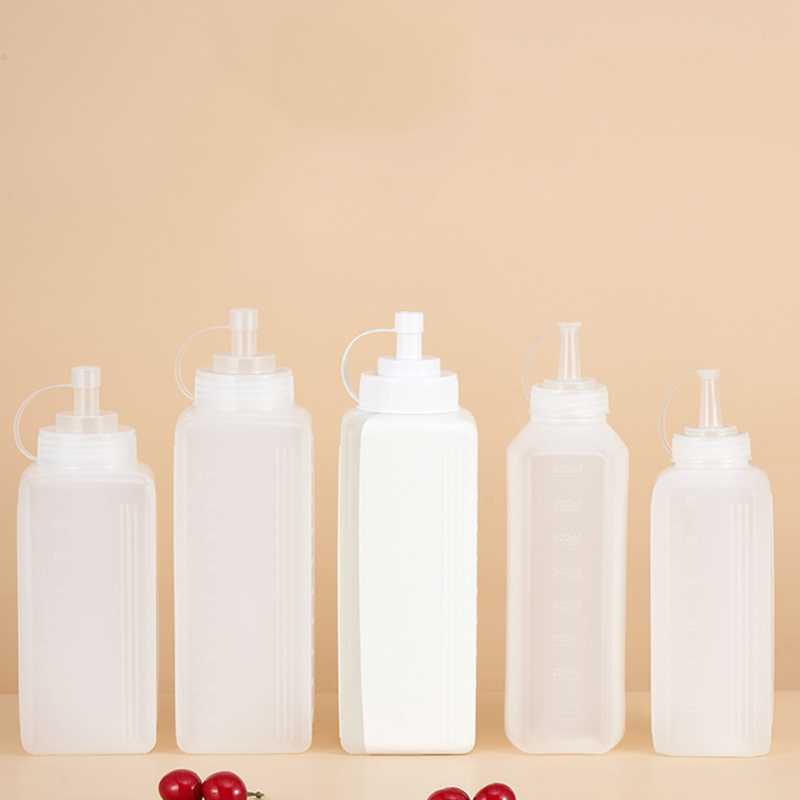 Wide Mouth Plastic Squeeze square Bottles with caps PP Ketchup Salad Sauce 300 500ml customize package