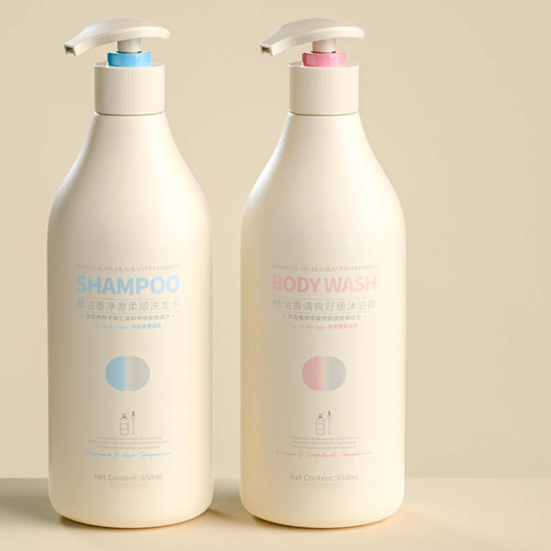 Long Neck 16oz 24oz Plastic Hand Body Lotion Liquid Soap Shower Gel Shampoo Conditioner Lotion Packaging Beige Pump Bottle