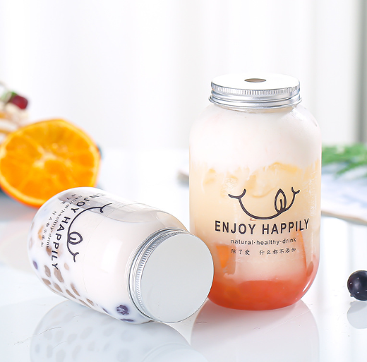 350ml 400ml 500ml Empty PET Transparent Plastic Beverage Bottle with Metal Lid disposable fruit juice plastic bottle