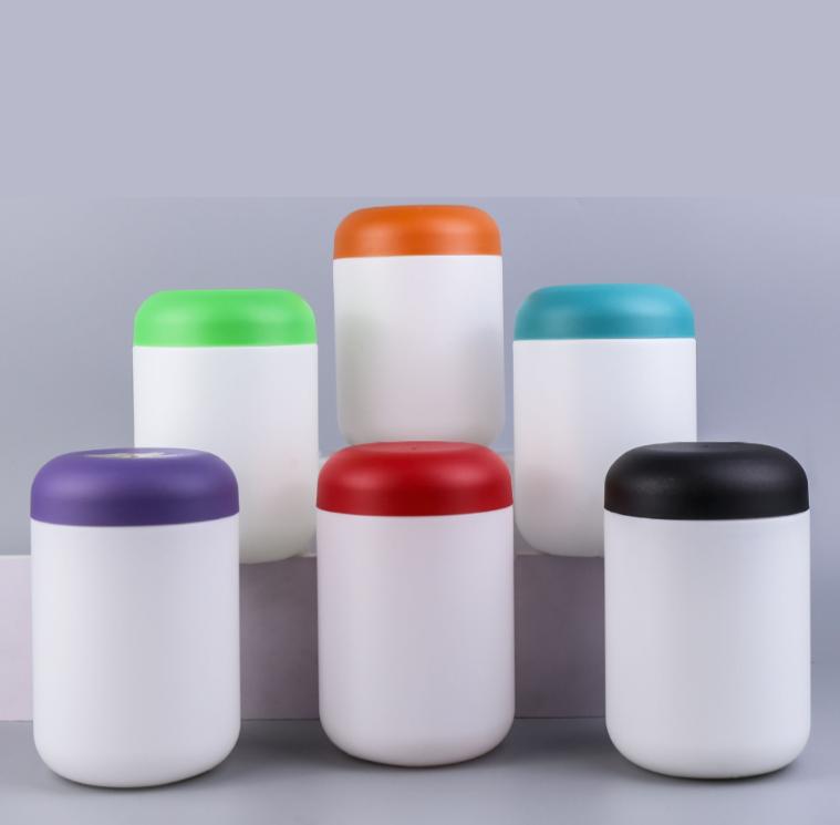 Black PE plastic 500ml 800ml 1000ml wide mouth protein powder jar food packaging bucket grain salt Milk powder tank jar with lid