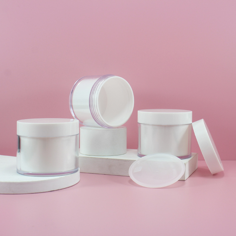 Double Wall Plastic Cream Jar PP PET double wall Container 30g 50g 100g 200g Round Wide Mouth Cosmetic Cream customized package
