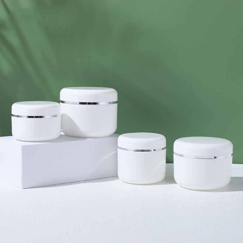 Custom Toner Color 5g 10g 30g 50g 100g 200g White Face Cream Jar Body Scrub Jar Double Layer Wall PP jar with lids & silver edge