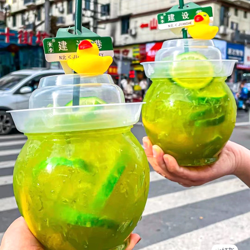 500ml 800ml 100ml Transparent Round Shape plastic juice jar with cap Unique Round bowl Plastic Juice Cream Jar