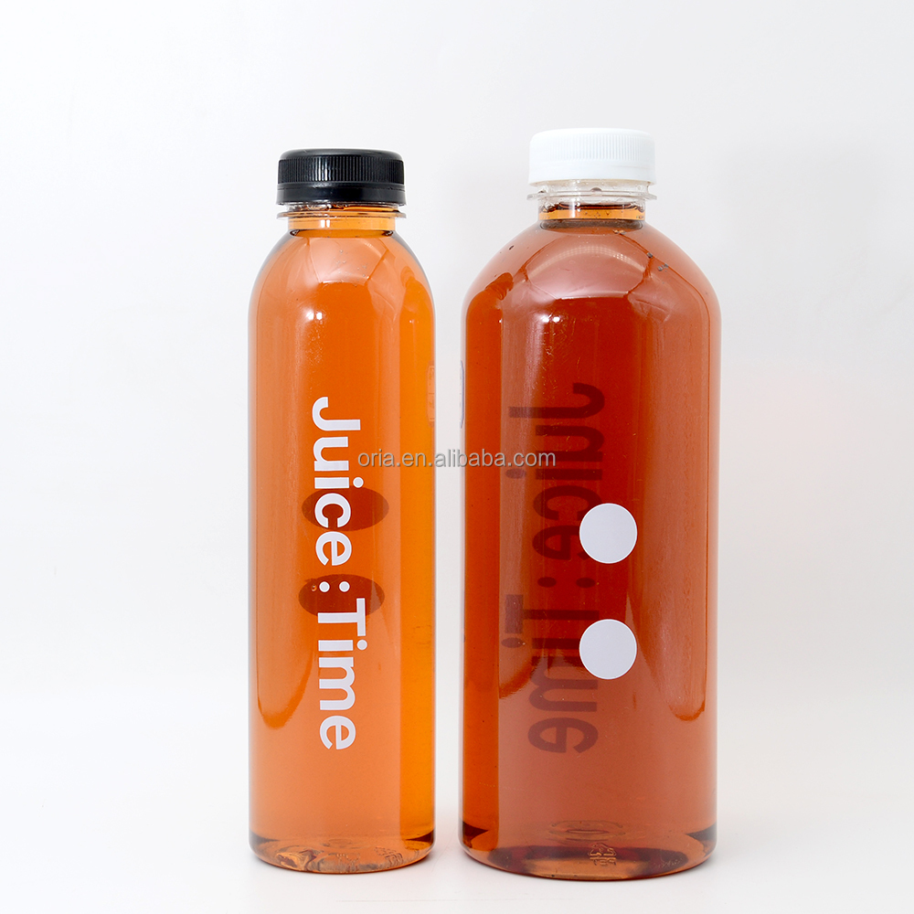 Custom transparent Round Plastic Bottles  250ml 300ml 500ml 1000ml PET food grade juice plastic bottle With  Cap