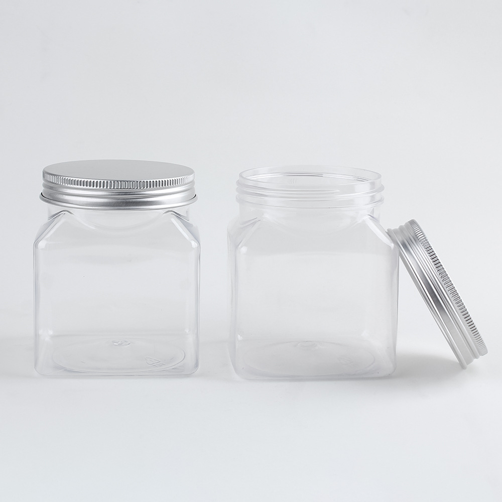 300ml Clear Plastic Jars With Lids Square PET Jar Transparent With Gold Aluminum Screw Lid For Food Candy Cosmetics Scrubs Gel