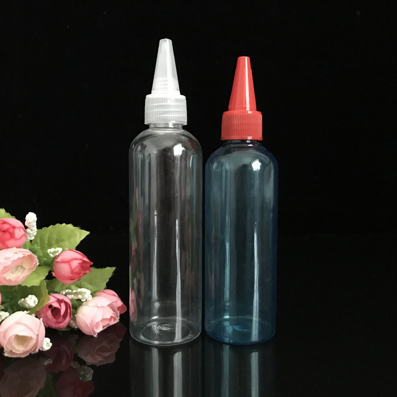 Plastic Squeeze Twist Top Cap Bottles 60ml 120ml 150ml 250ml  PET Pointed Hair Oil Nozzle hair dye Packaging