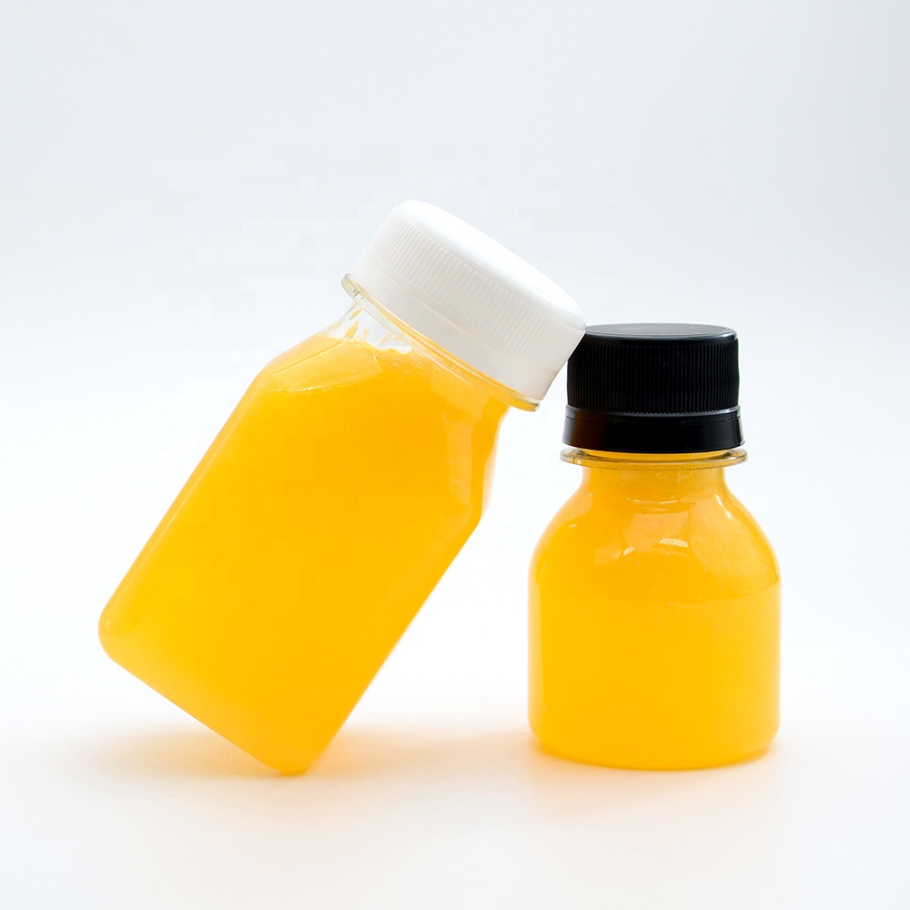 Mini Empty Square Plastic Juice Bottles 120ml 4oz Small Sample Plastic Bottle 100ml 50ml 2oz eco Ginger Shot Bottles with Caps