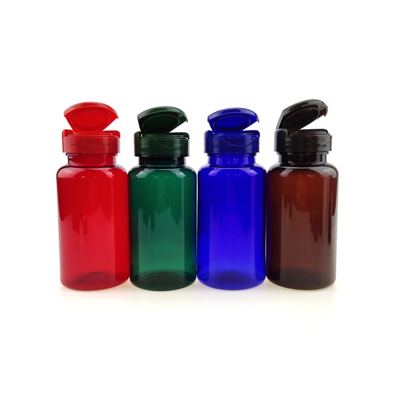 50ml 80ml 100ml 150ml Black Green Amber PET Capsule Bottle Packaging With Flip Top Cap Health Care Medicine Bottle