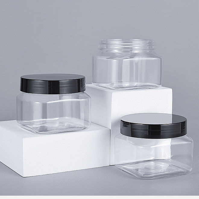 Luxury 150ml 5oz Empty PET Plastic Cosmetic Makeup Cream Jars White Body Butter Container Square Body Scrub Jars with Lids
