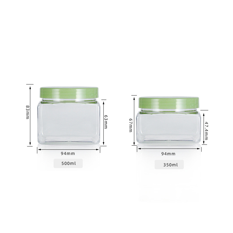 Square Clear 250ml 350ml 500ml PET HDPE Hair Mask jar Treatment Oil Body Scrubs Jar cosmetic face cream plastic jars with lids