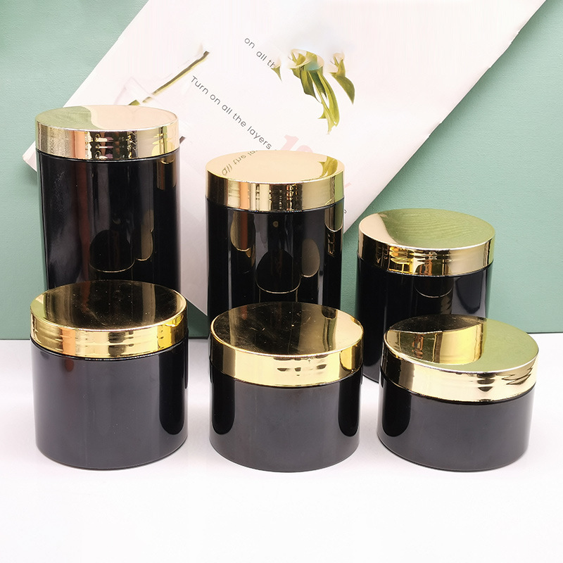 200ml 300ml 400ml 500ml Empty Pet Plastic white Cosmetic Jar For Cream Wide Mouth PET Container Plastic Cream Jar with gold lid
