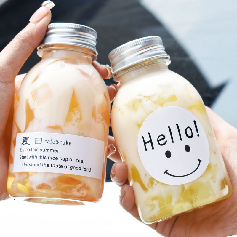 Wholesale heytea 250ml 350ml 8oz 12oz Plastic PET Juice Beverages Bottels Milk Tea Boba Bubble Cups Drink Containers with Caps