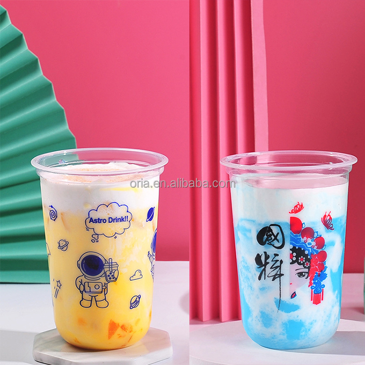 12 oz 16 oz 24 oz U Shape Cups Bubble Tea Disposable PET Plastic Cup for boba/milk Tea/juice Custom Printing Logo Cups with Lid